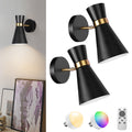 Battery Operated Wall Sconce Set of 2, Modern Decor Black with Gold Wireless Sconce