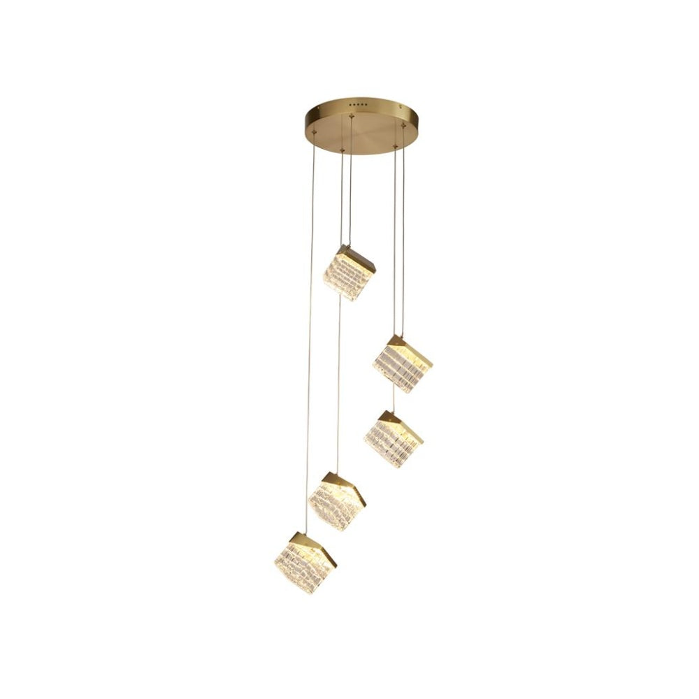 Cuboid 5-Light Satin Brass LED Pendant