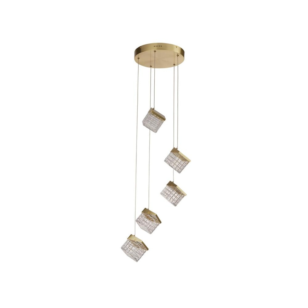 Cuboid 5-Light Satin Brass LED Pendant