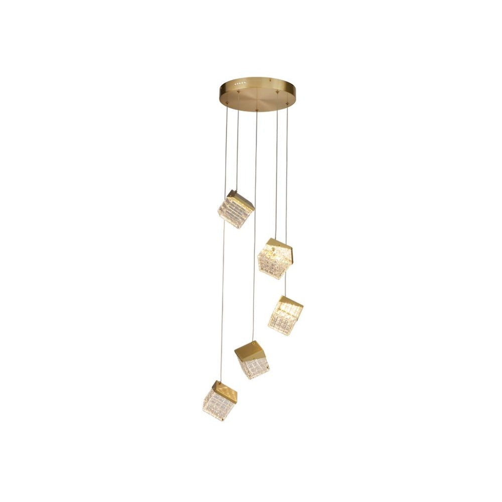 Cuboid 5-Light Satin Brass LED Pendant