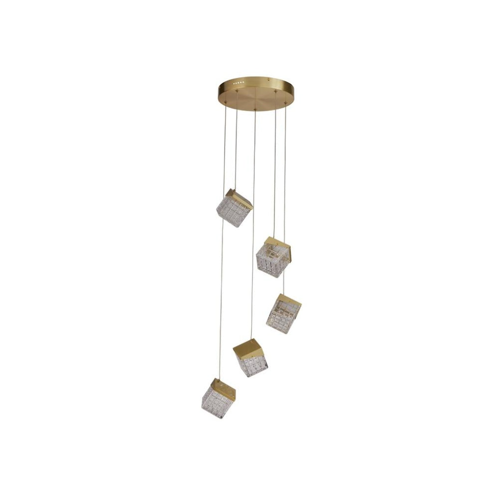 Cuboid 5-Light Satin Brass LED Pendant