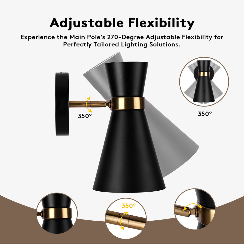Battery Operated Wall Sconce Set of 2, Modern Decor Black with Gold Wireless Sconce