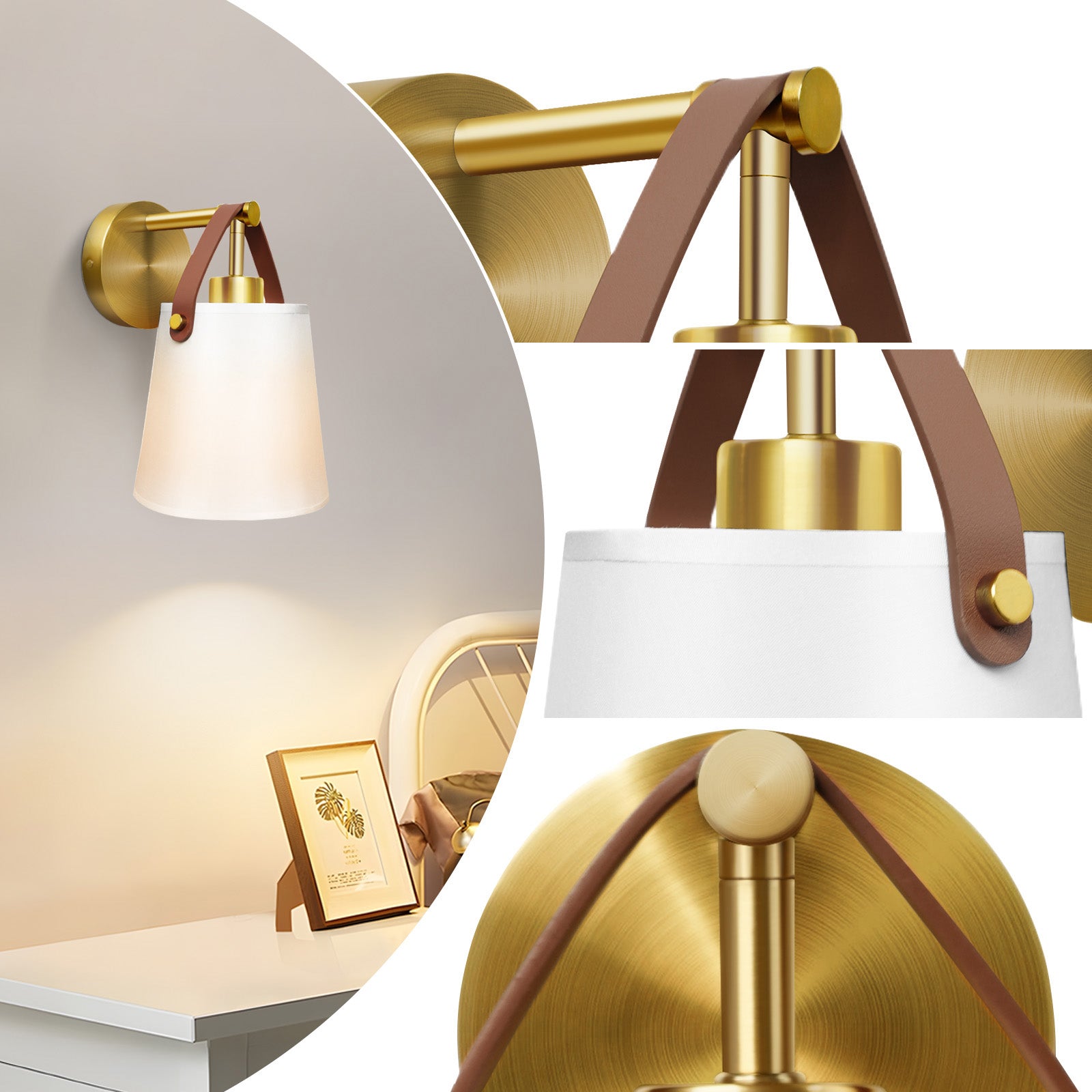 Fabric Lampshade Battery Operated Wall Sconce Set of 2 with Dimmable Remote Bulbs