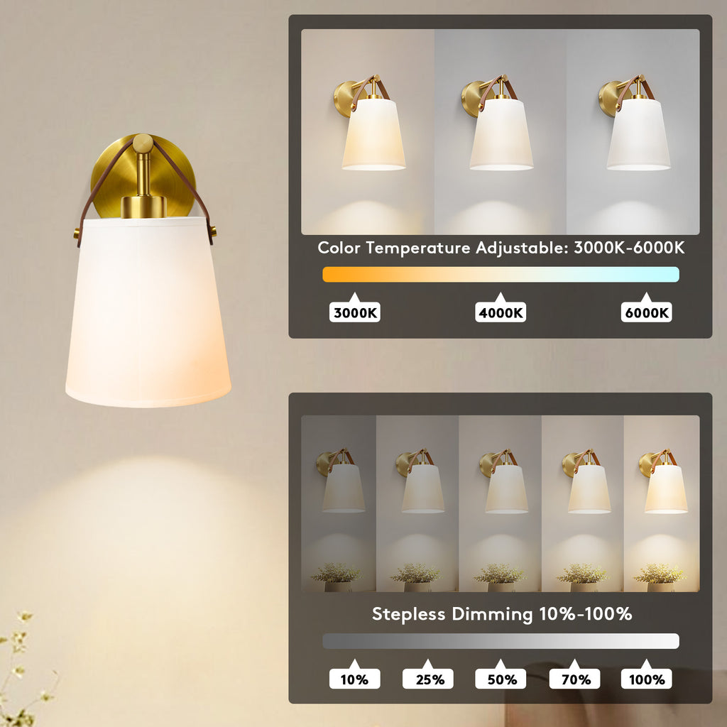 Fabric Lampshade Battery Operated Wall Sconce Set of 2 with Dimmable Remote Bulbs