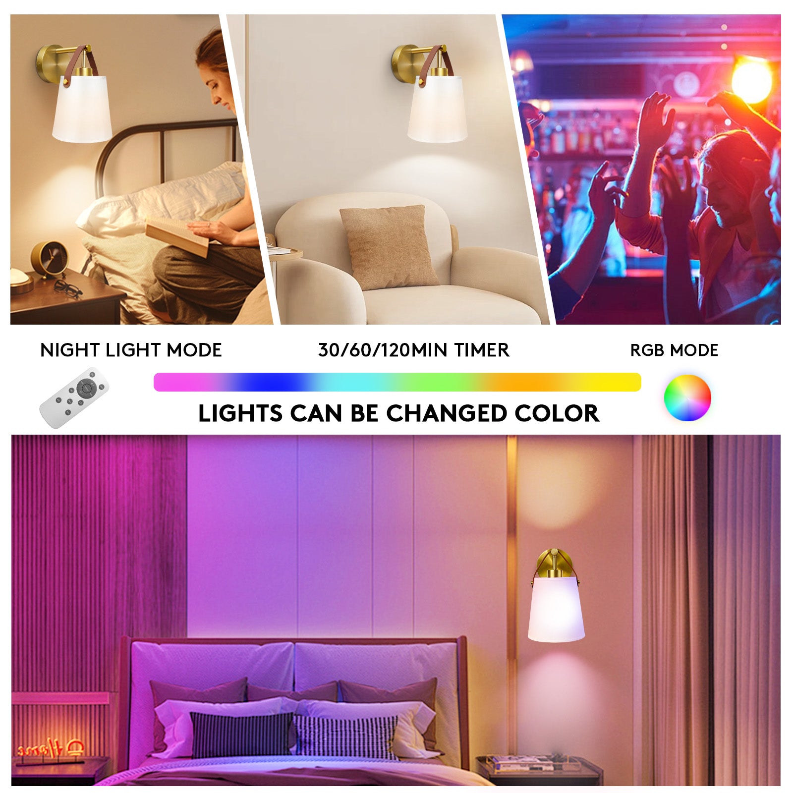 Fabric Lampshade Battery Operated Wall Sconce Set of 2 with Dimmable Remote Bulbs