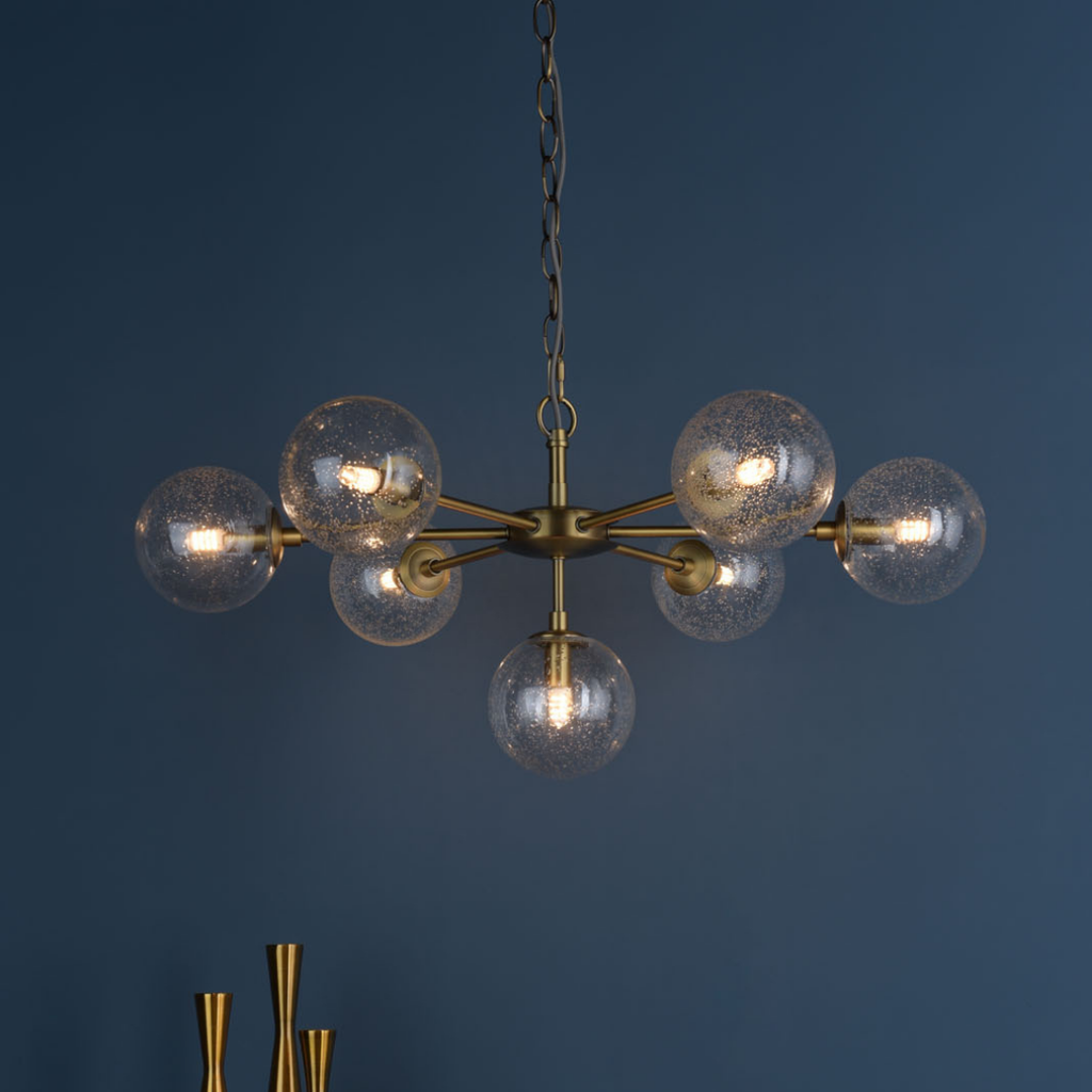 Ophelia 7-Light Warm Brass and Glass Pendant