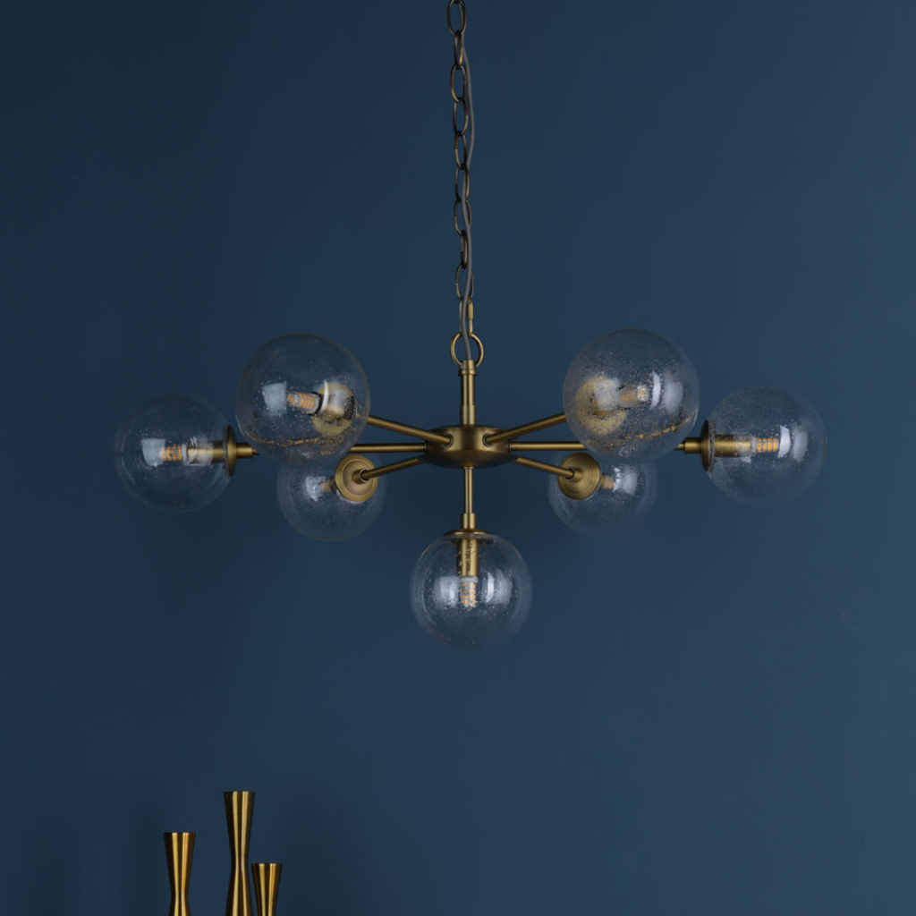 Ophelia 7-Light Warm Brass and Glass Pendant