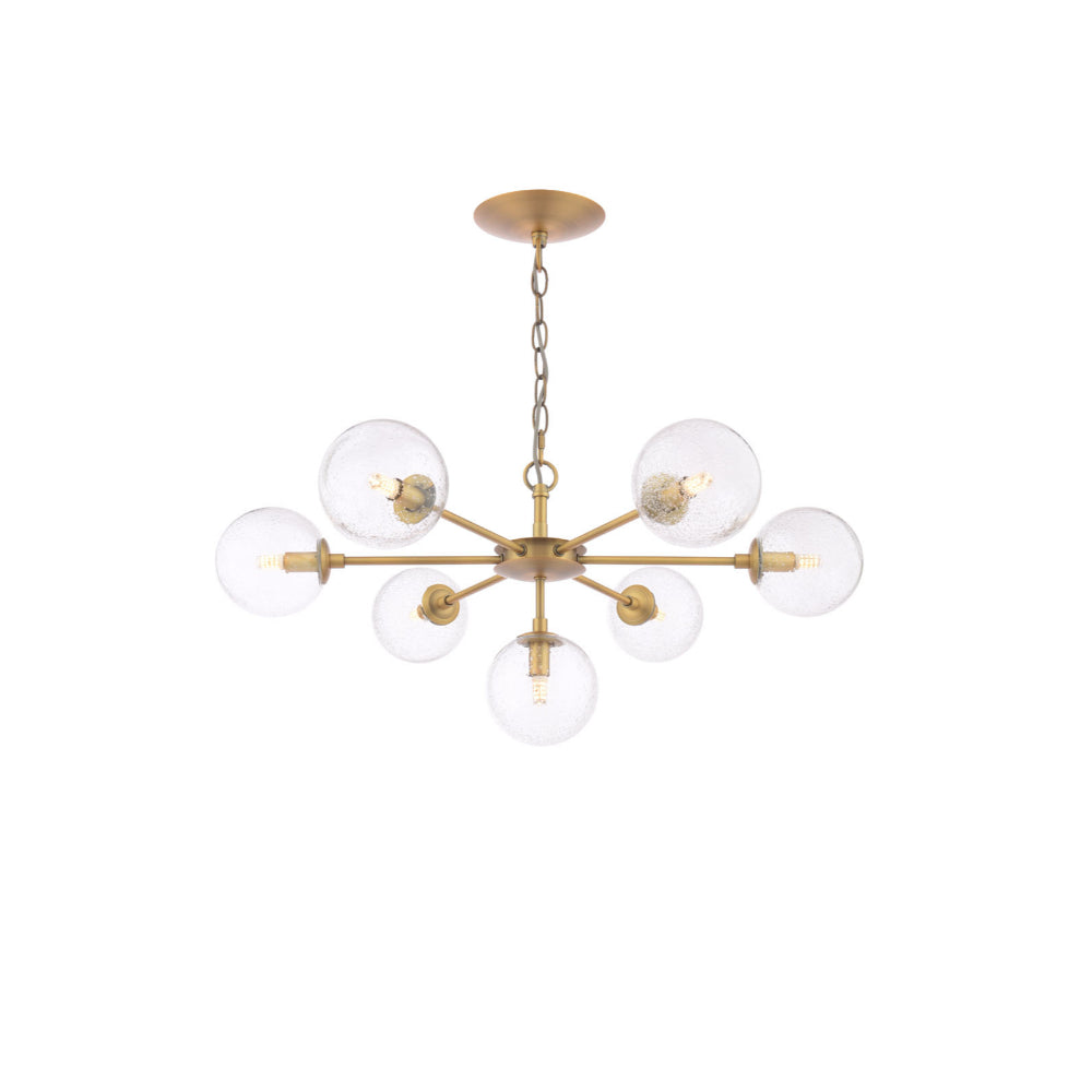 Ophelia 7-Light Warm Brass and Glass Pendant