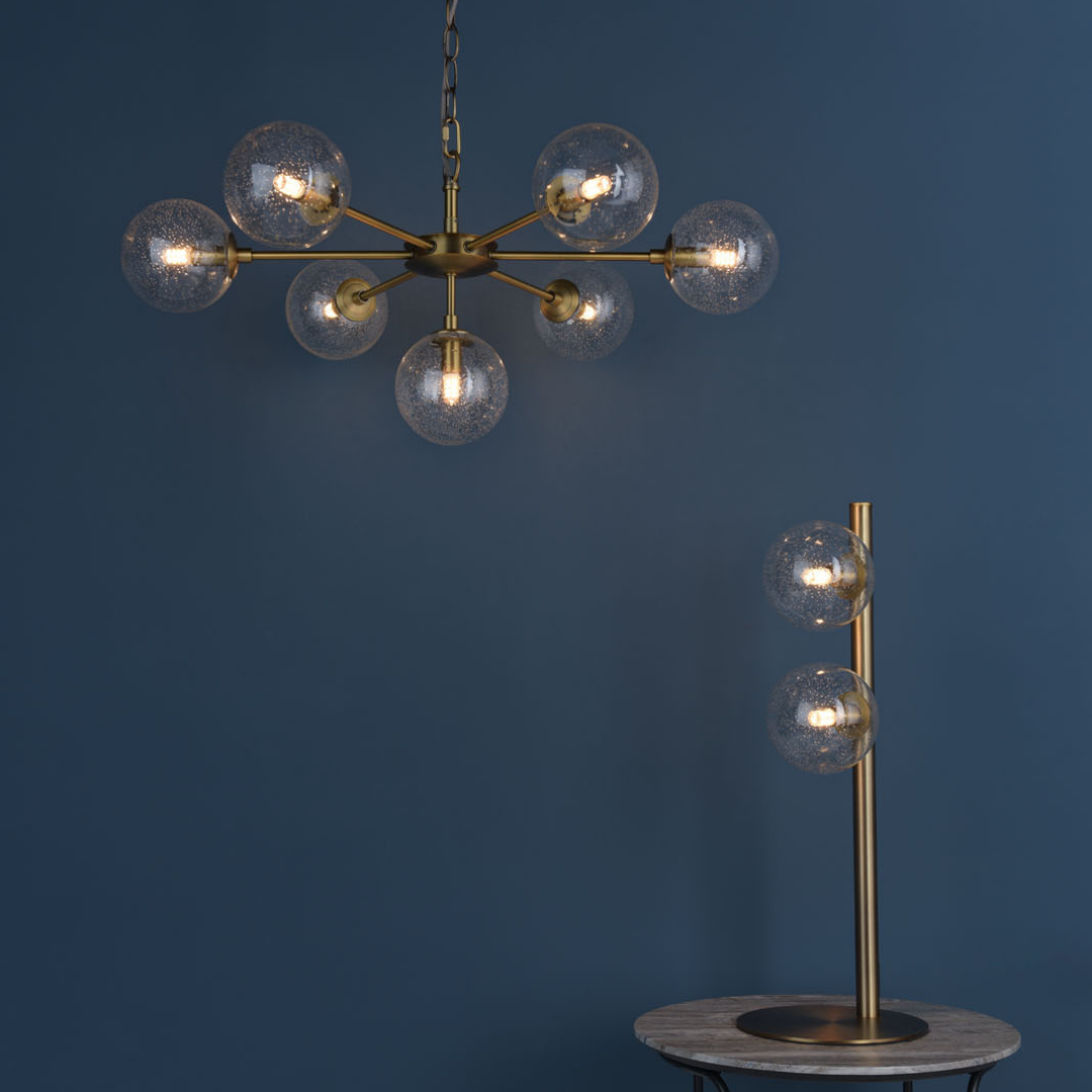 Ophelia 7-Light Warm Brass and Glass Pendant