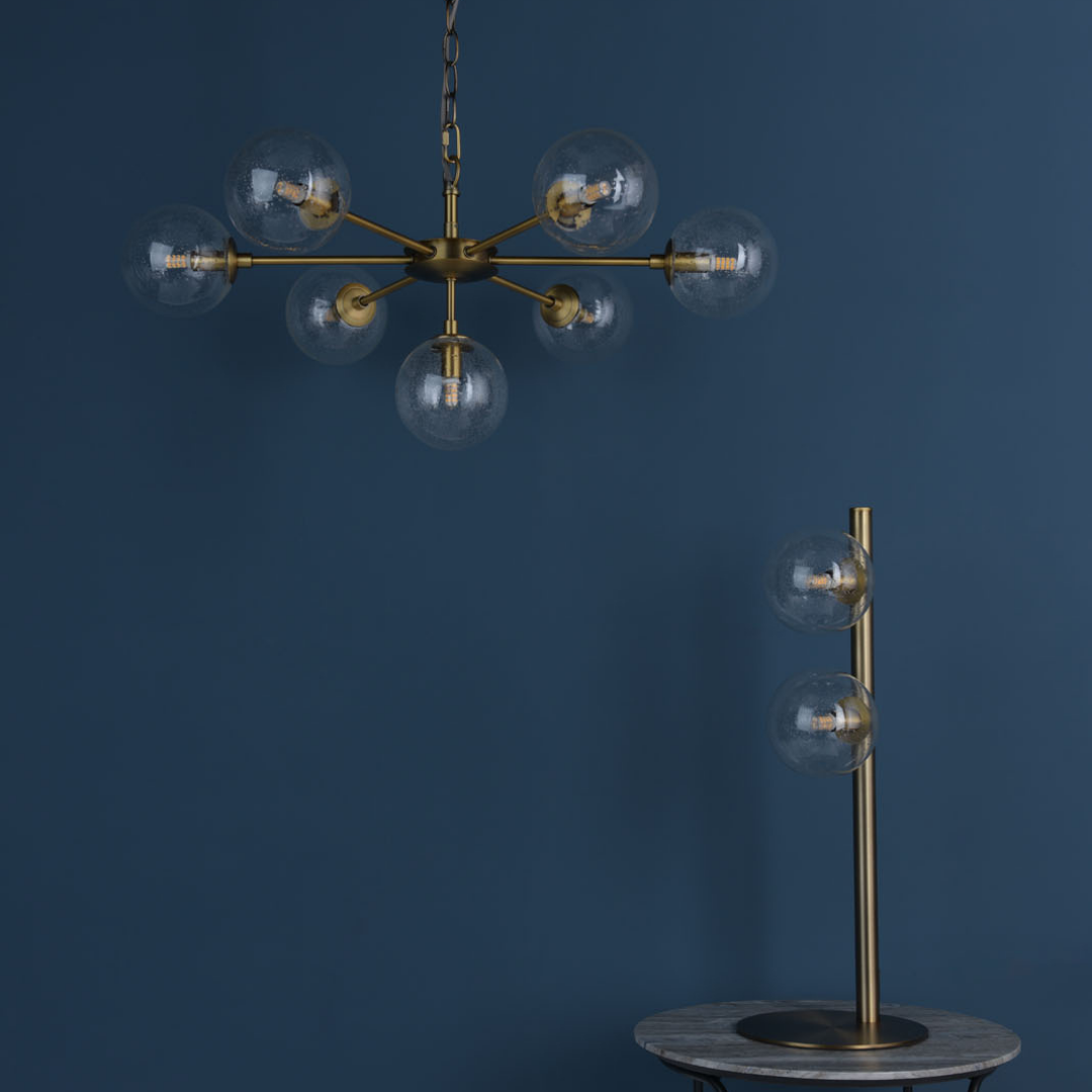 Ophelia 7-Light Warm Brass and Glass Pendant