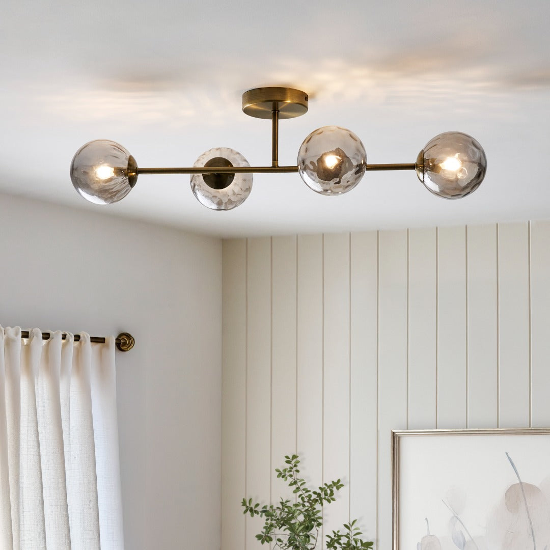 Tamara 4-Light Antique Brass Semi-Flush Ceiling Light