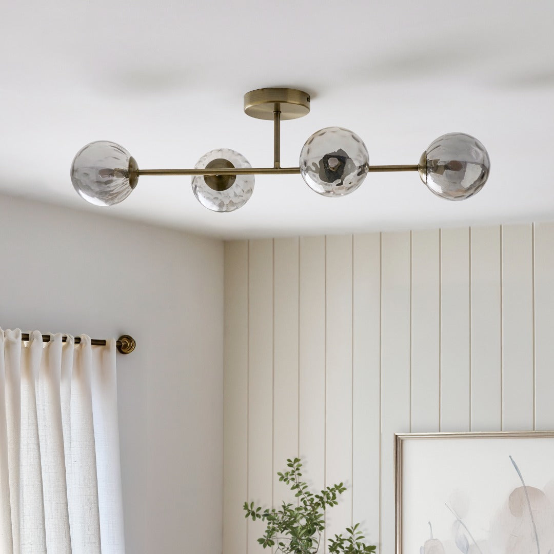Tamara 4-Light Antique Brass Semi-Flush Ceiling Light