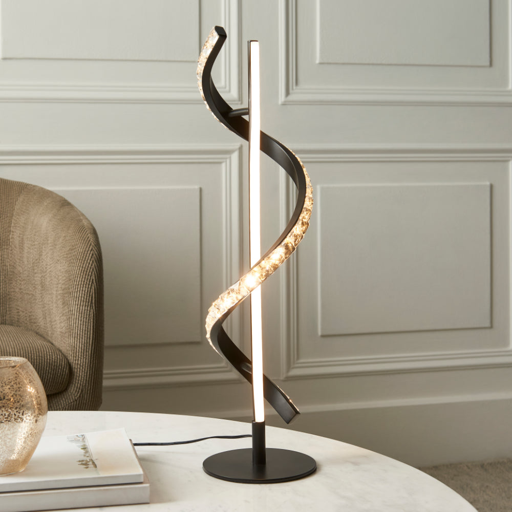 Hyde Matte Black And Crystal LED Table Lamp