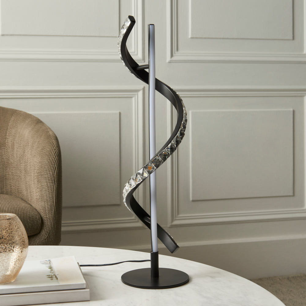 Hyde Matte Black And Crystal LED Table Lamp