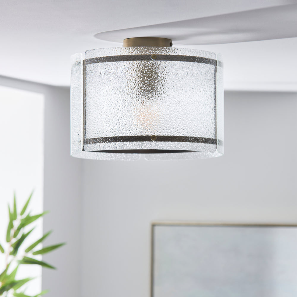 Traynor Clear And Antique Brass Flush Ceiling Light
