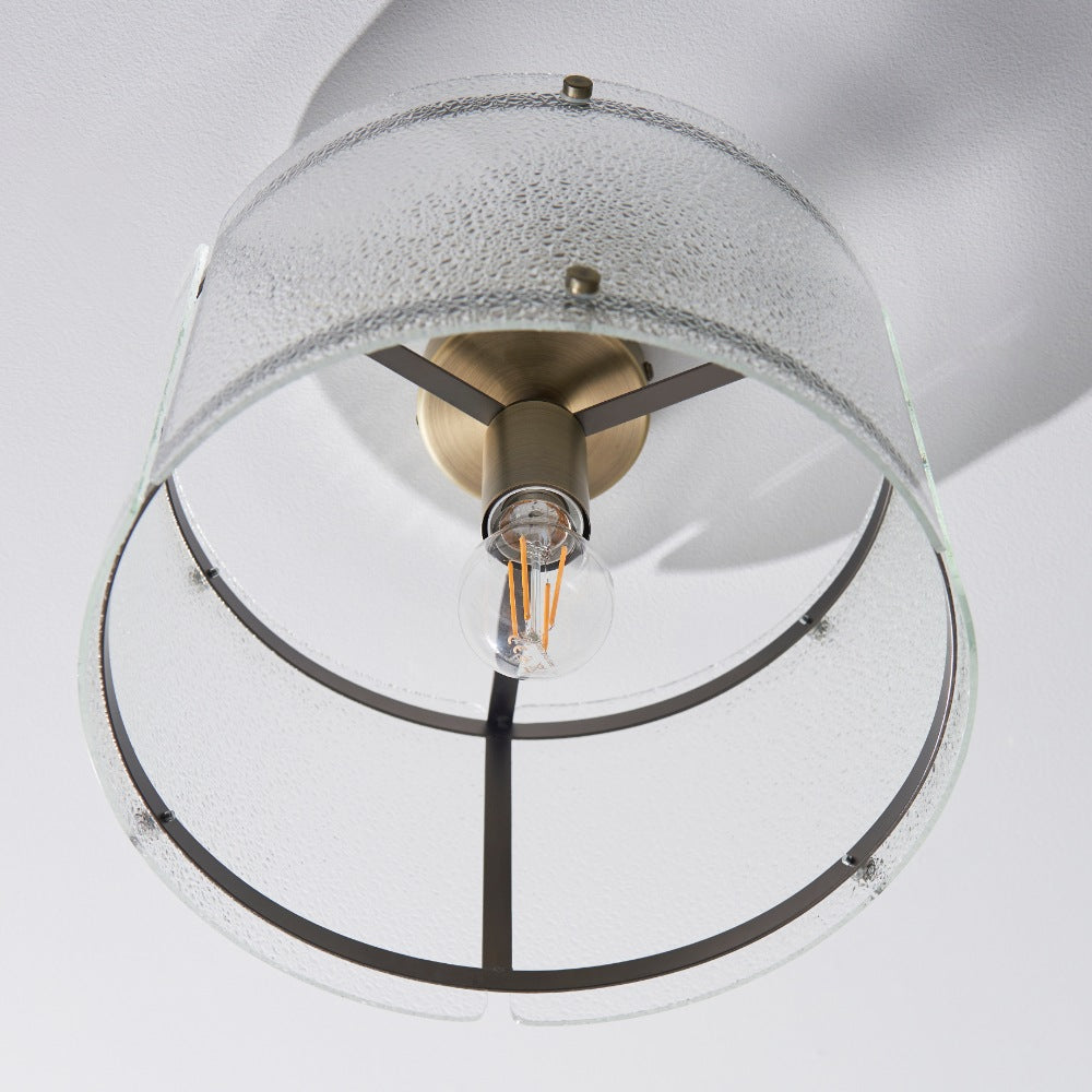 Traynor Clear And Antique Brass Flush Ceiling Light