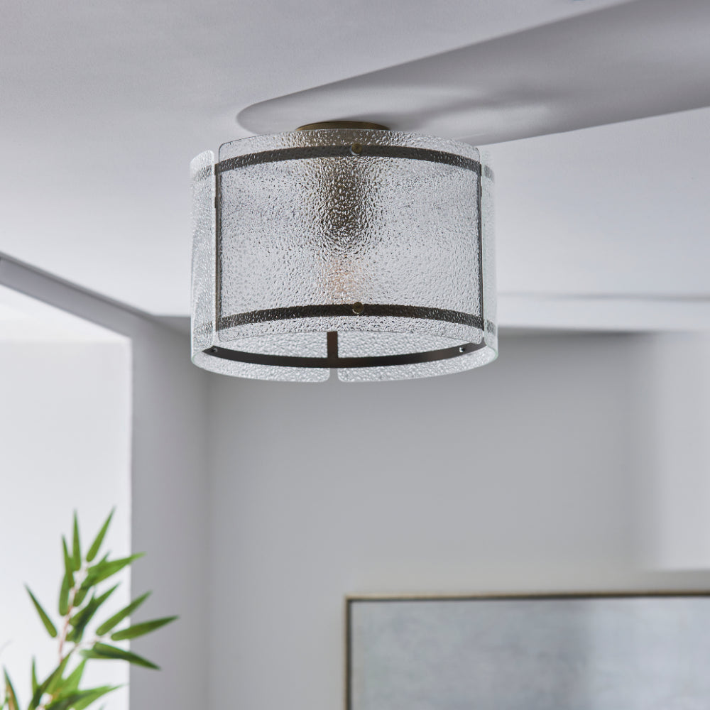 Traynor Clear And Antique Brass Flush Ceiling Light