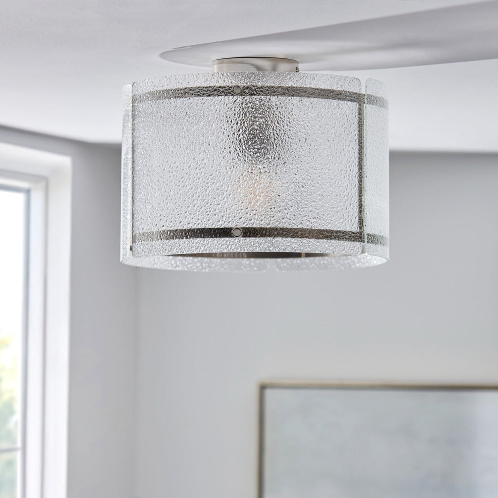 Traynor Clear And Satin Nickel Flush Ceiling Light