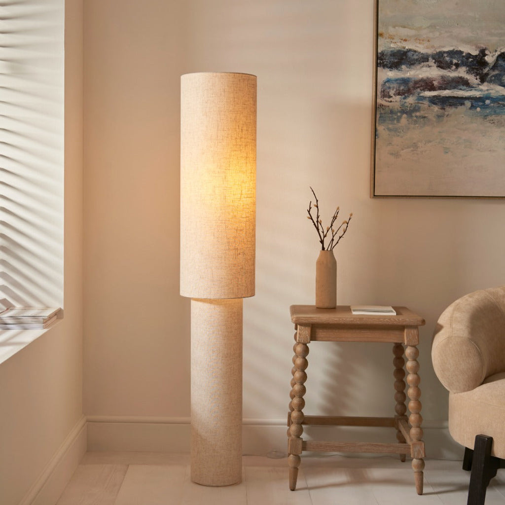 Buxton Natural Faux Linen Column Floor Lamp