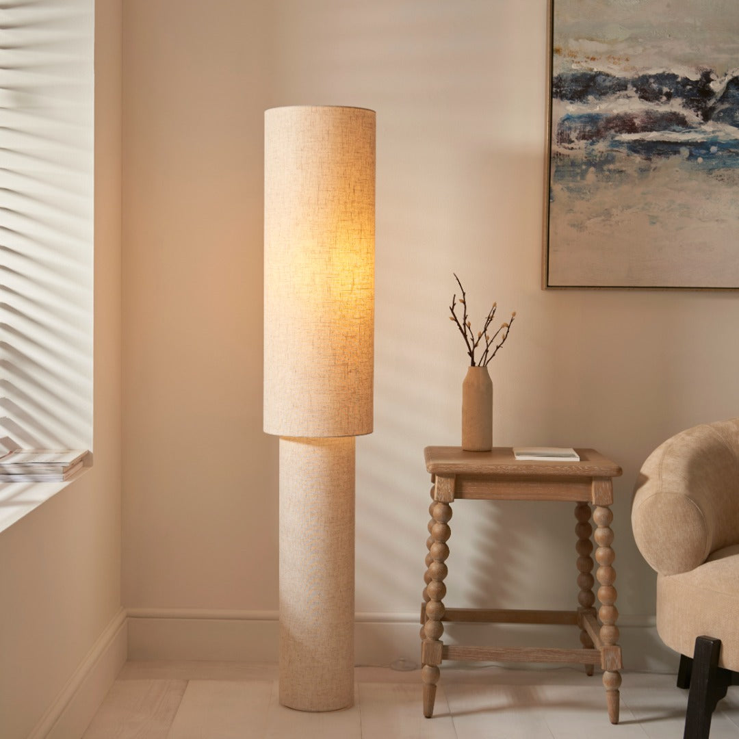 Buxton Natural Faux Linen Column Floor Lamp