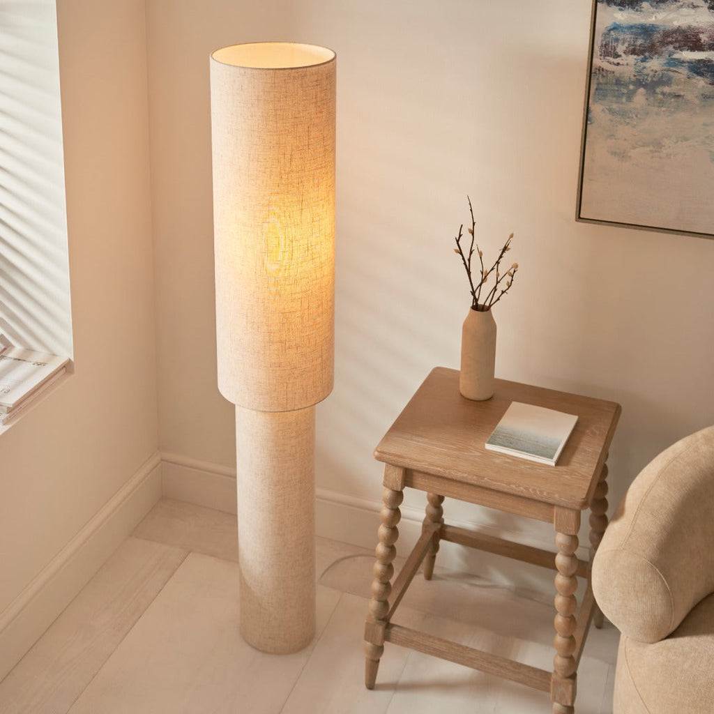 Buxton Natural Faux Linen Column Floor Lamp