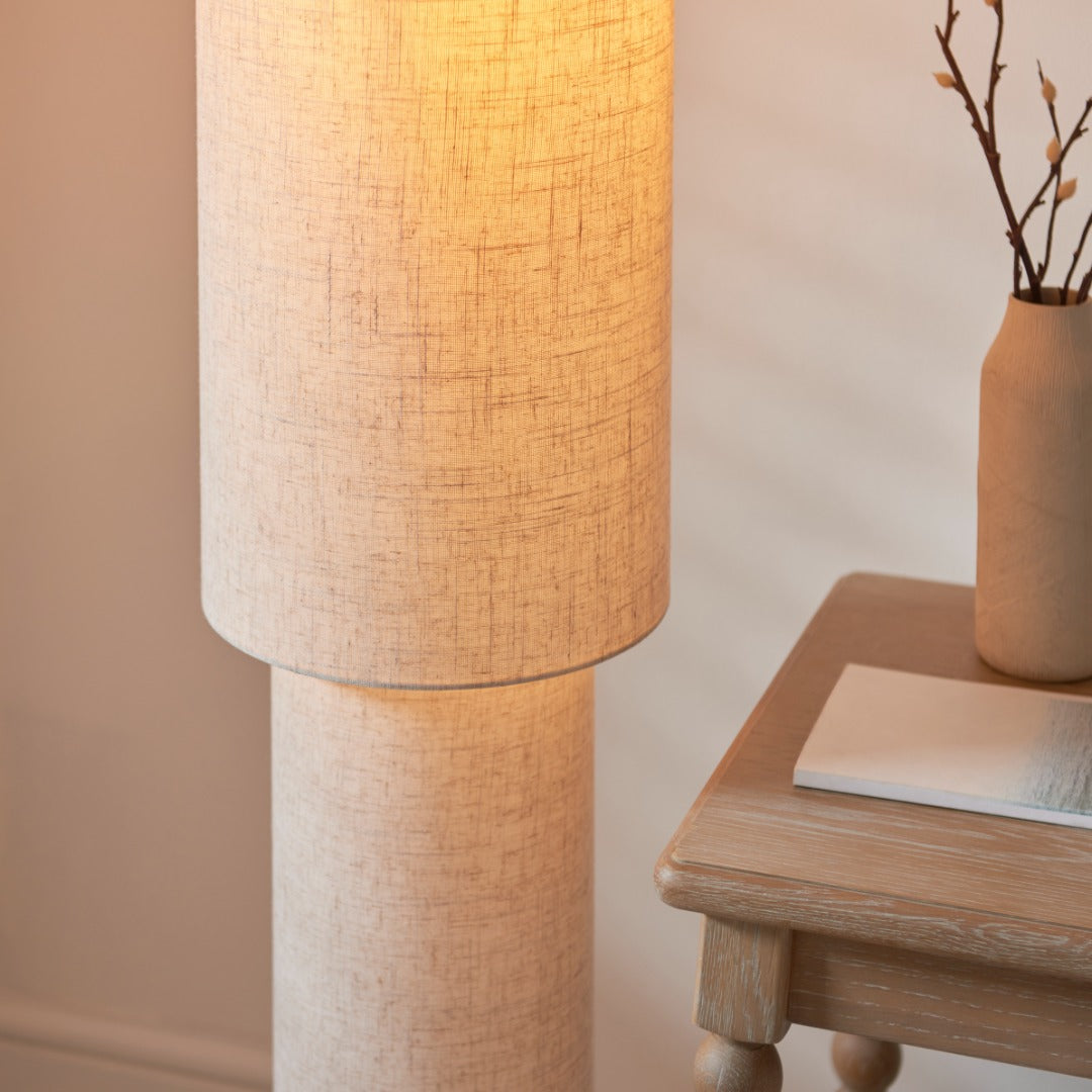 Buxton Natural Faux Linen Column Floor Lamp