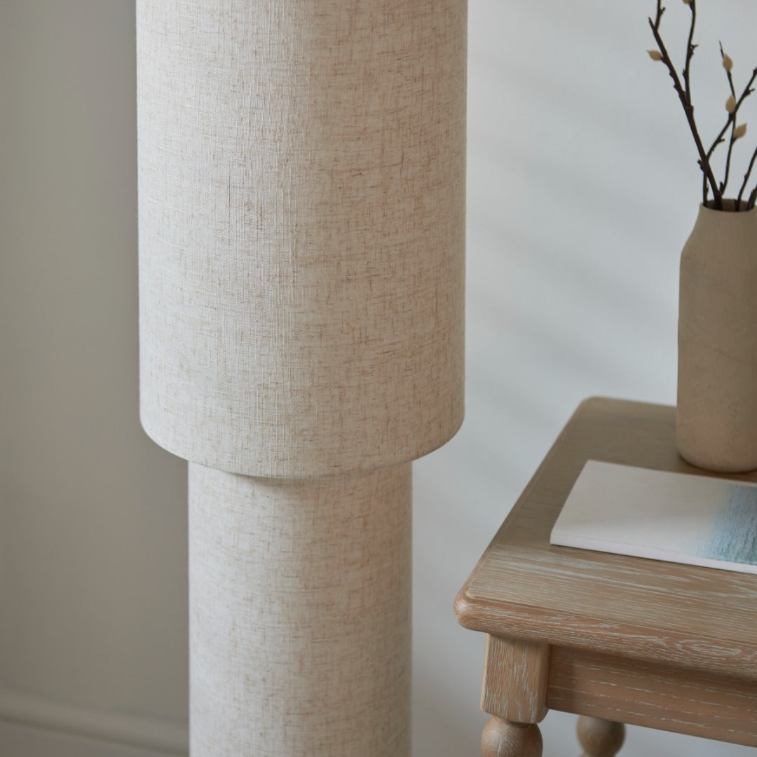 Buxton Natural Faux Linen Column Floor Lamp