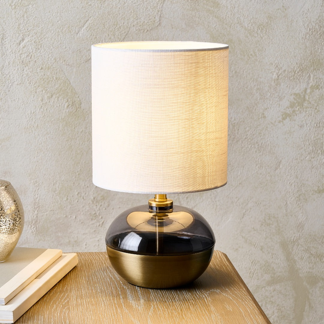 Emmy Antique Brass and Smoke Glass Table Lamp