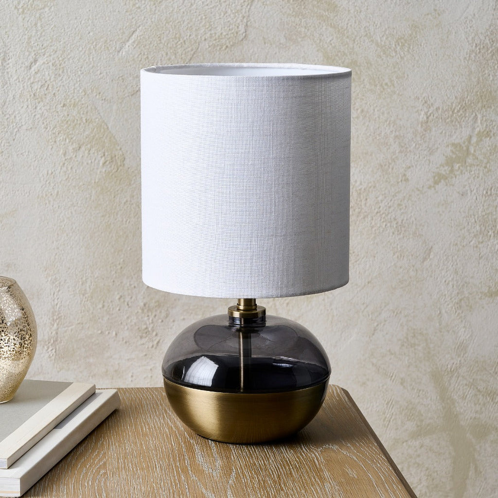 Emmy Antique Brass and Smoke Glass Table Lamp