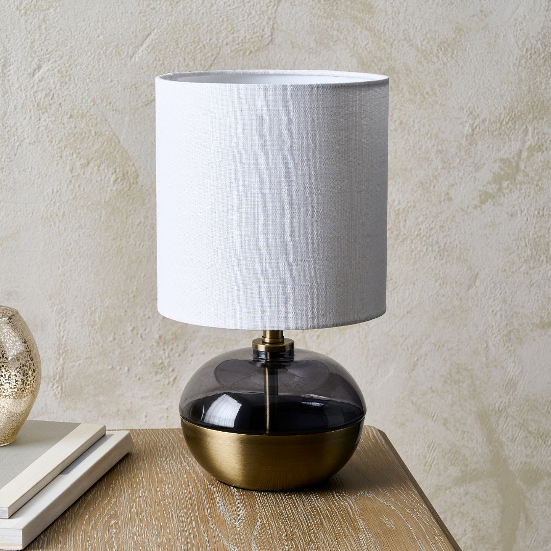 Emmy Antique Brass and Smoke Glass Table Lamp