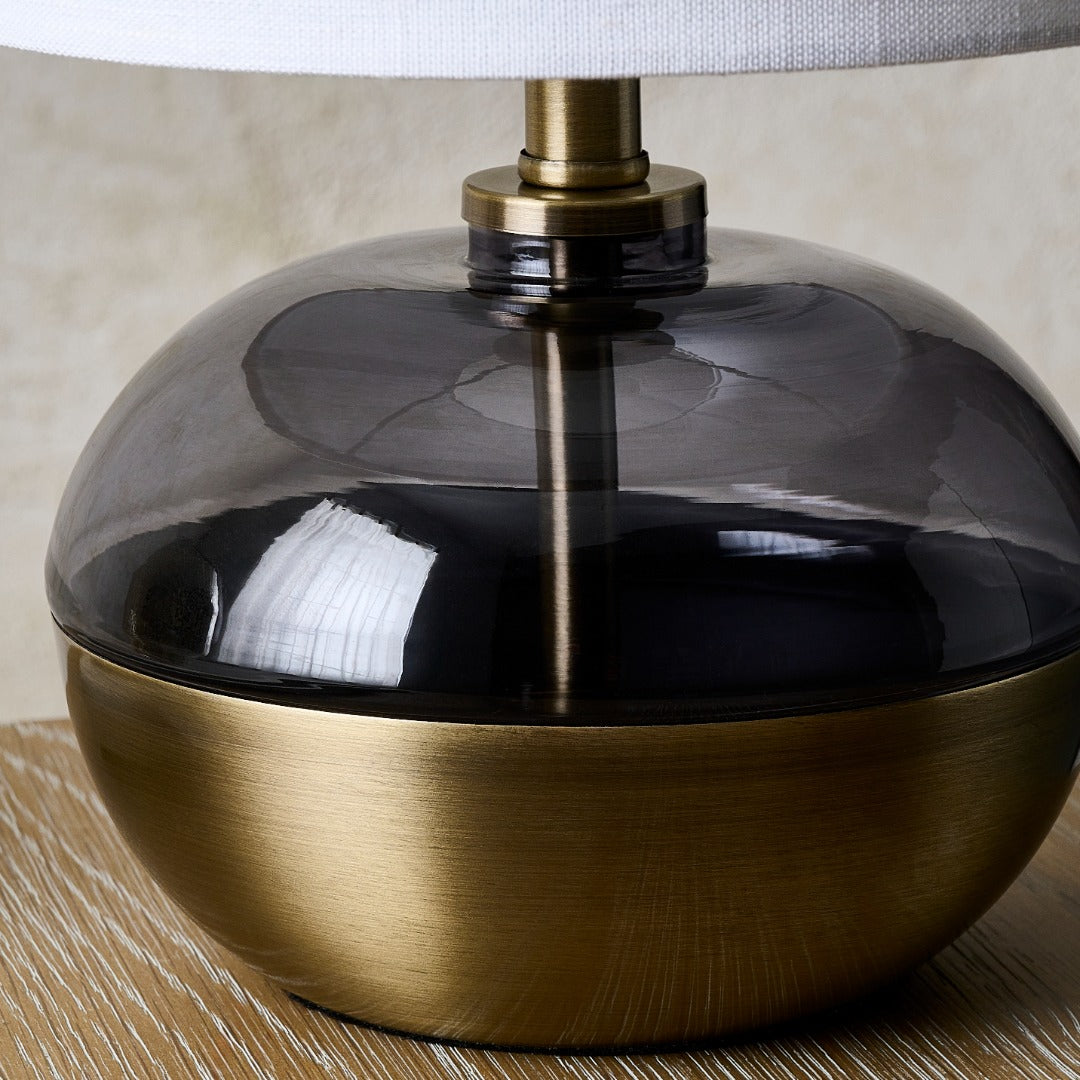 Emmy Antique Brass and Smoke Glass Table Lamp