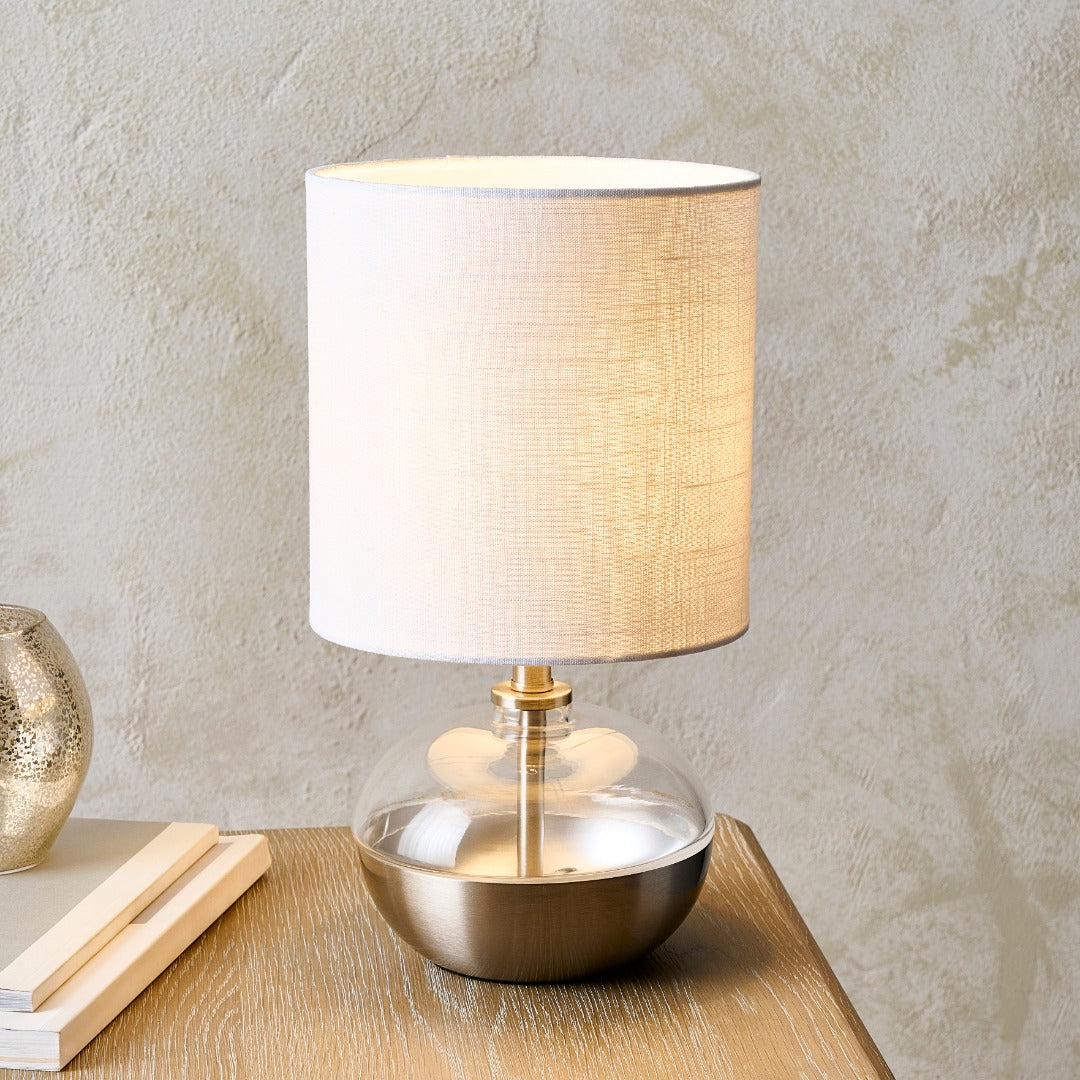 Emmy Satin Nickel and Clear Glass Table Lamp