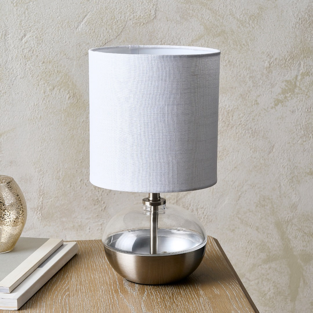 Emmy Satin Nickel and Clear Glass Table Lamp