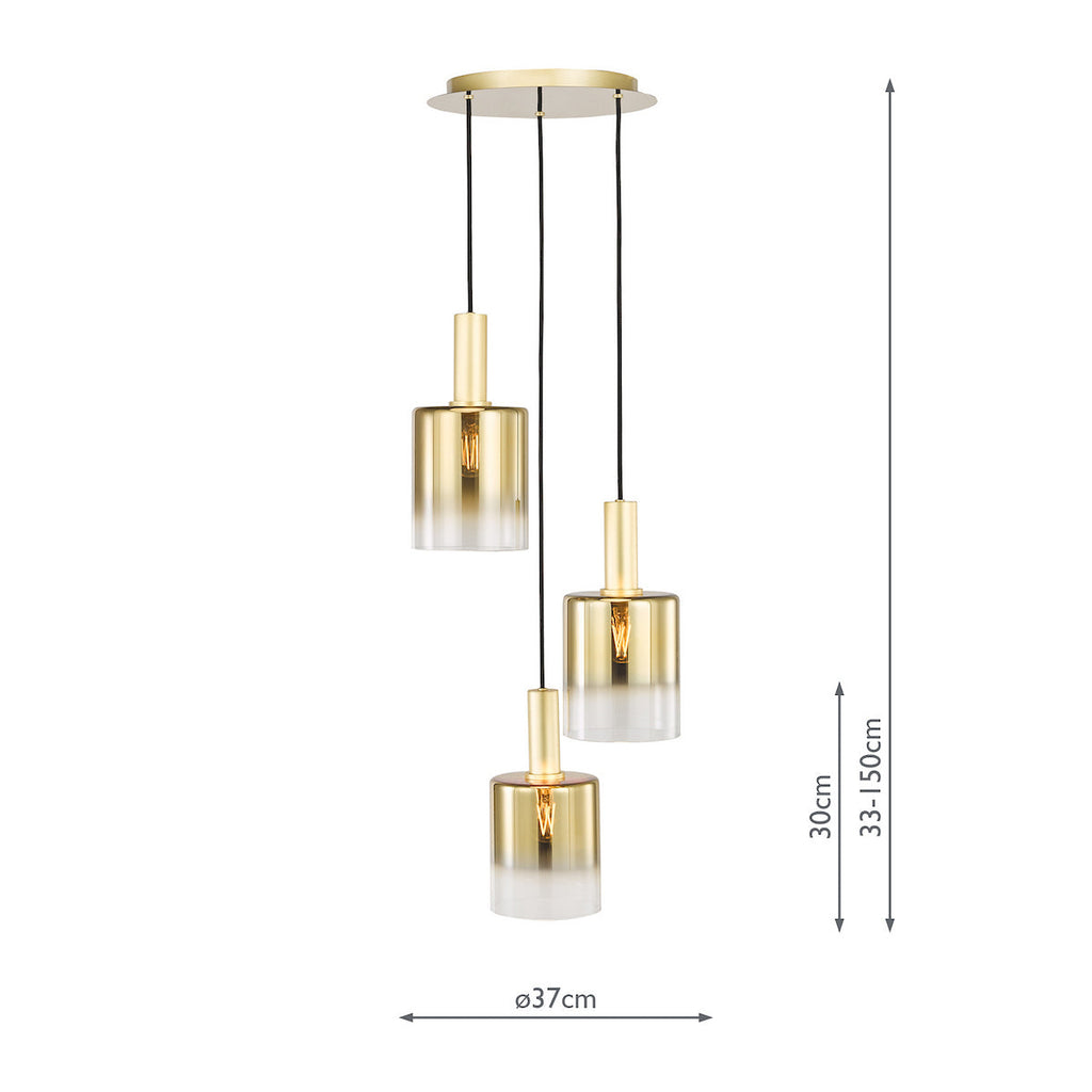 Savannah 3-Light Satin Gold Cluster Pendant
